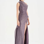 Tek Omuzlu Yanı Drapeli Abiye Elbise - 26003C - LAVANTA