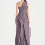 Tek Omuzlu Yanı Drapeli Abiye Elbise - 26003C - LAVANTA