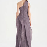 Tek Omuzlu Yanı Drapeli Abiye Elbise - 26003C - LAVANTA