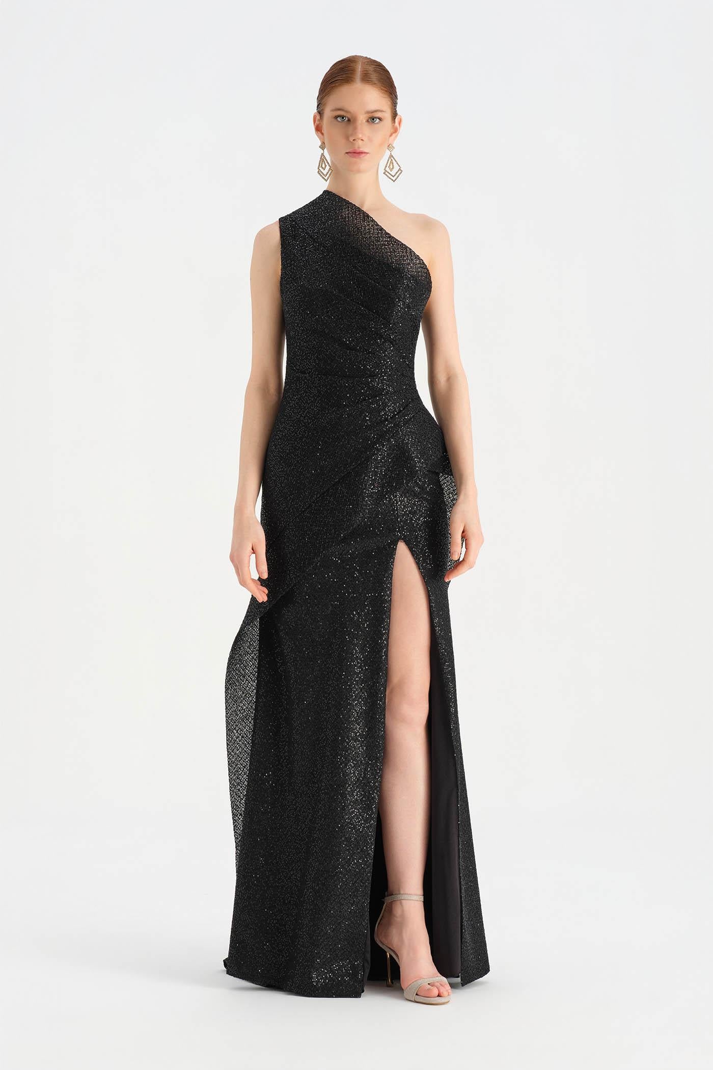 One Shoulder Evening Dress with Slits - 26003C