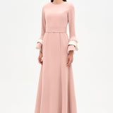 Chic Evening Dress with Belt and Covered Sleeves - 26171C