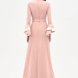 Chic Evening Dress with Belt and Covered Sleeves - 26171C