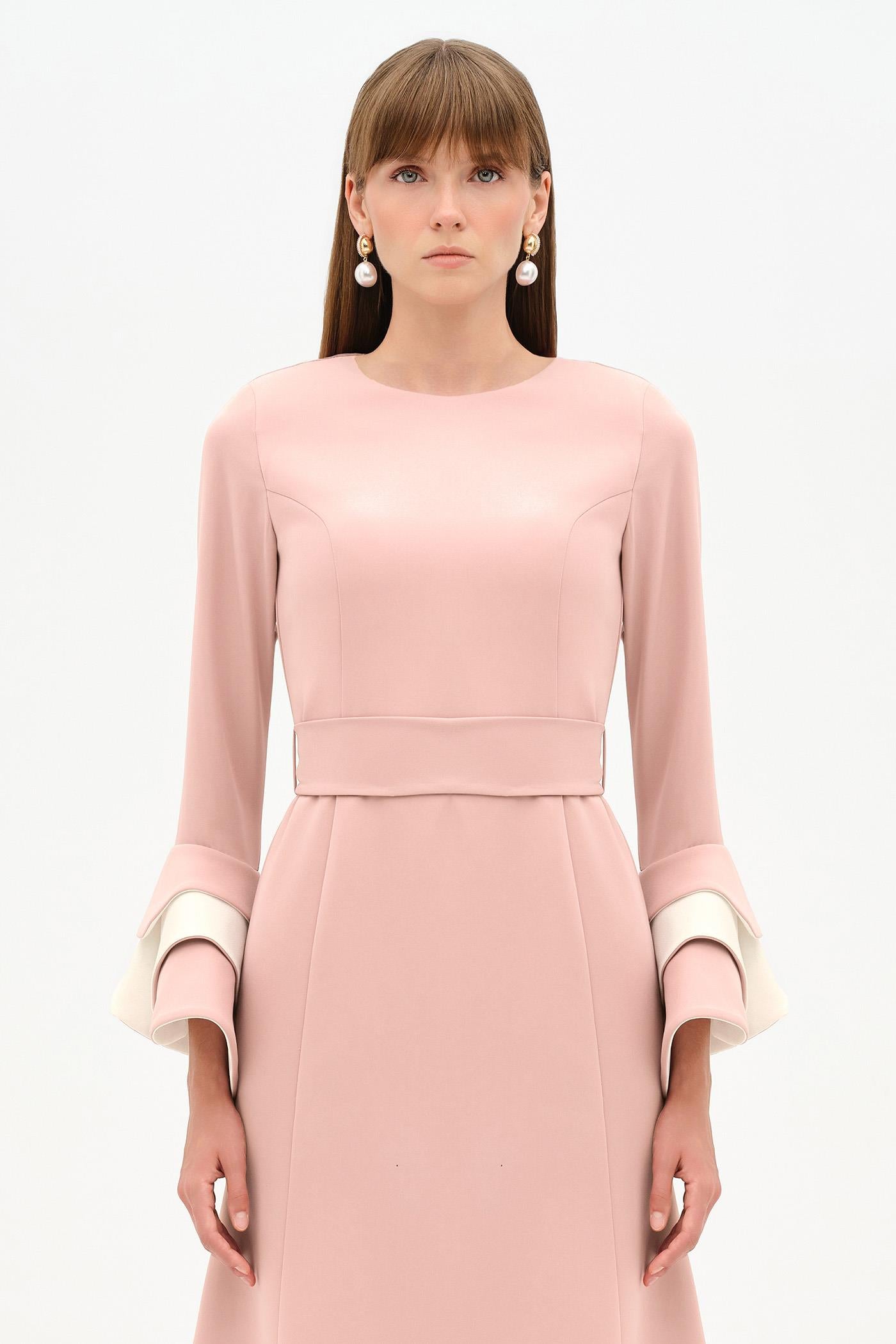 Chic Evening Dress with Belt and Covered Sleeves - 26171C