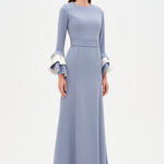 Chic Evening Dress with Belt and Covered Sleeves - 26171C