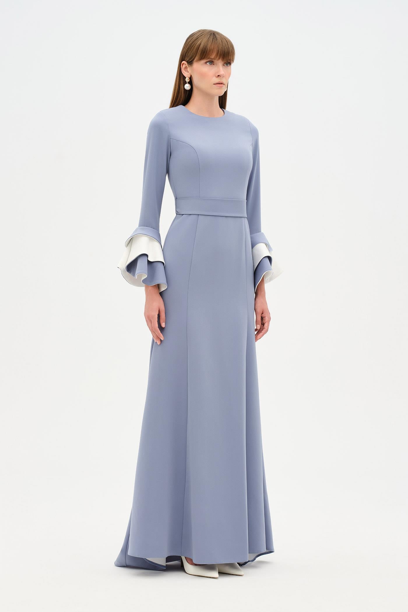 Chic Evening Dress with Belt and Covered Sleeves - 26171C