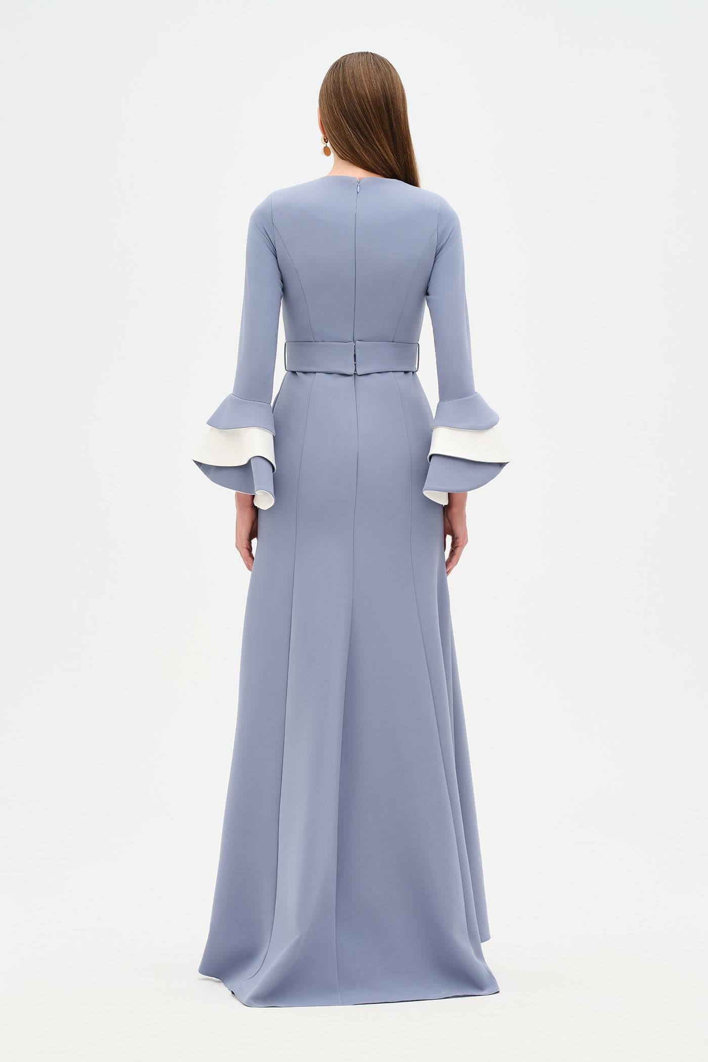 Chic Evening Dress with Belt and Covered Sleeves - 26171C