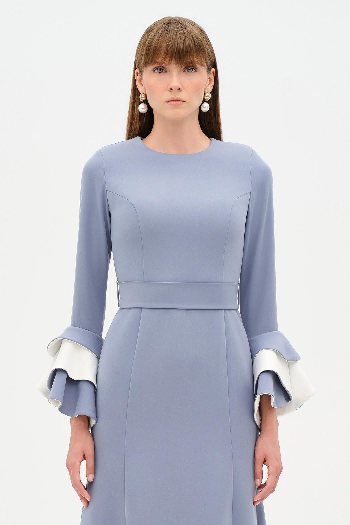 Chic Evening Dress with Belt and Covered Sleeves - 26171C