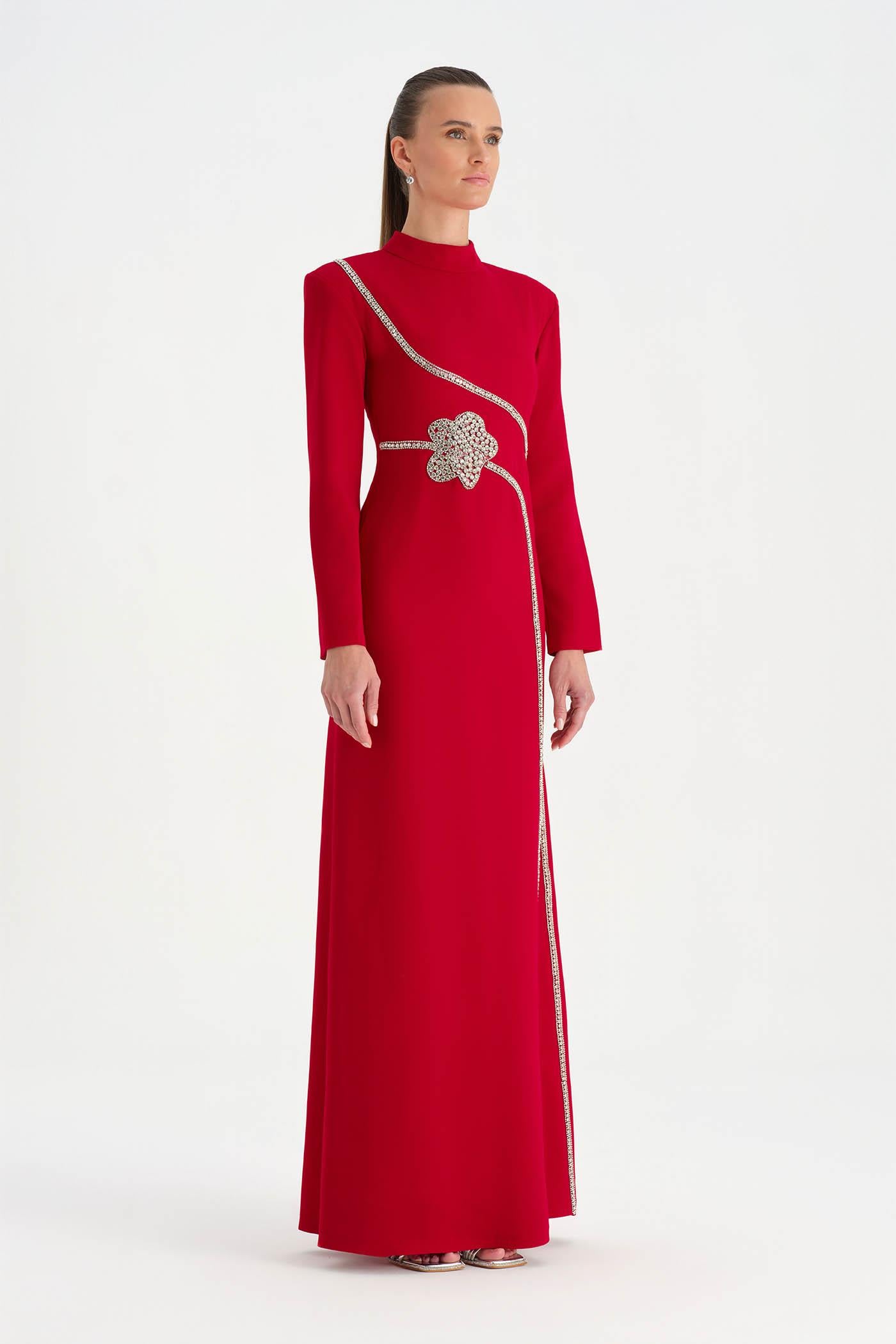 Taş İşlemeli Tesettür Abiye Elbise - 26186C