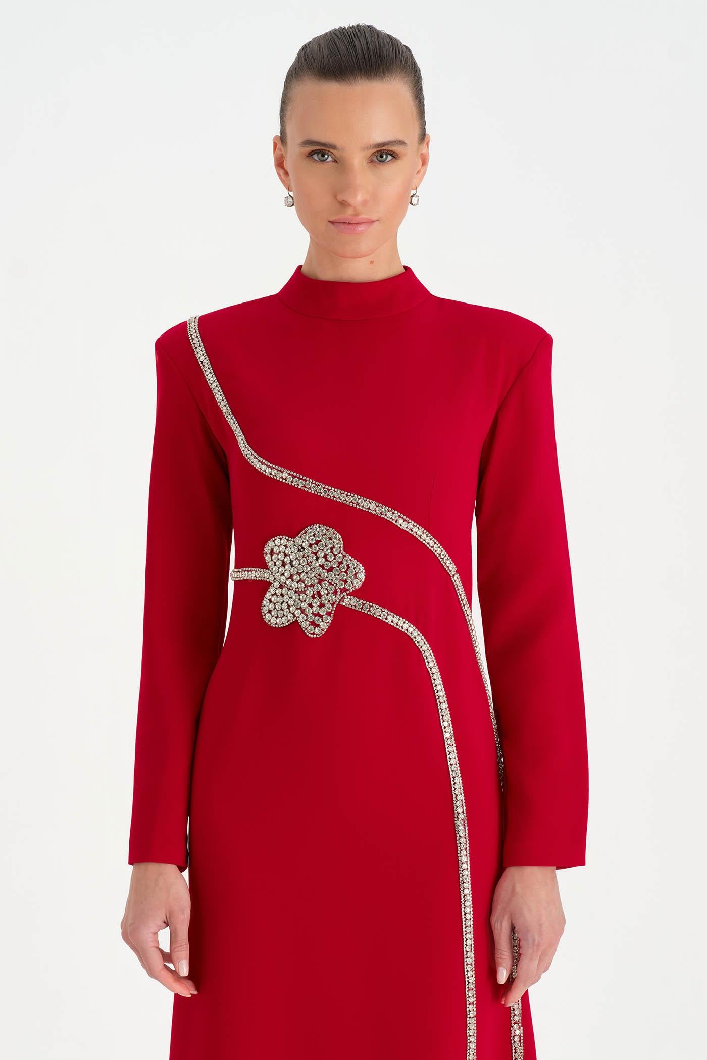 Taş İşlemeli Tesettür Abiye Elbise - 26186C