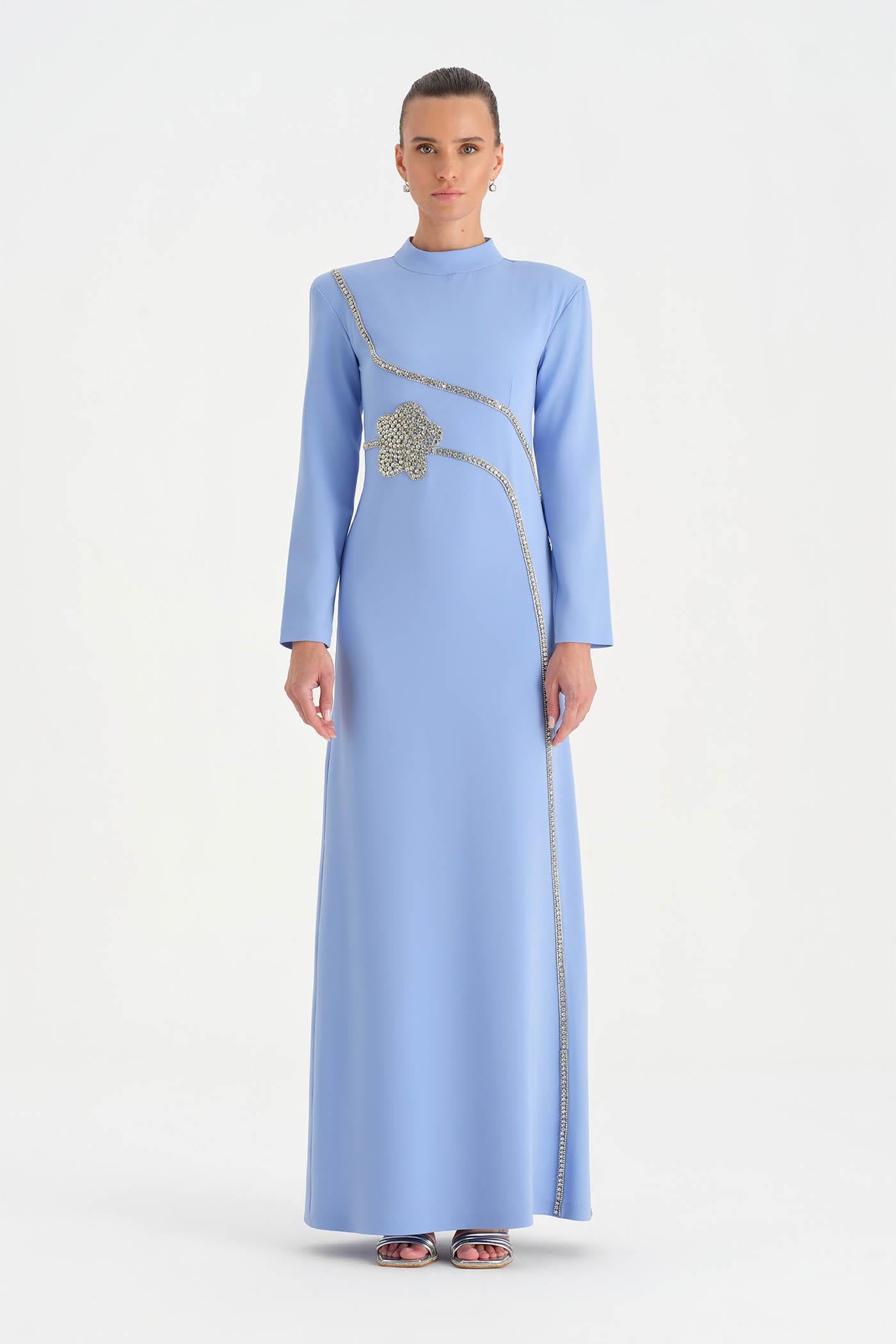 Taş İşlemeli Tesettür Abiye Elbise - 26186C