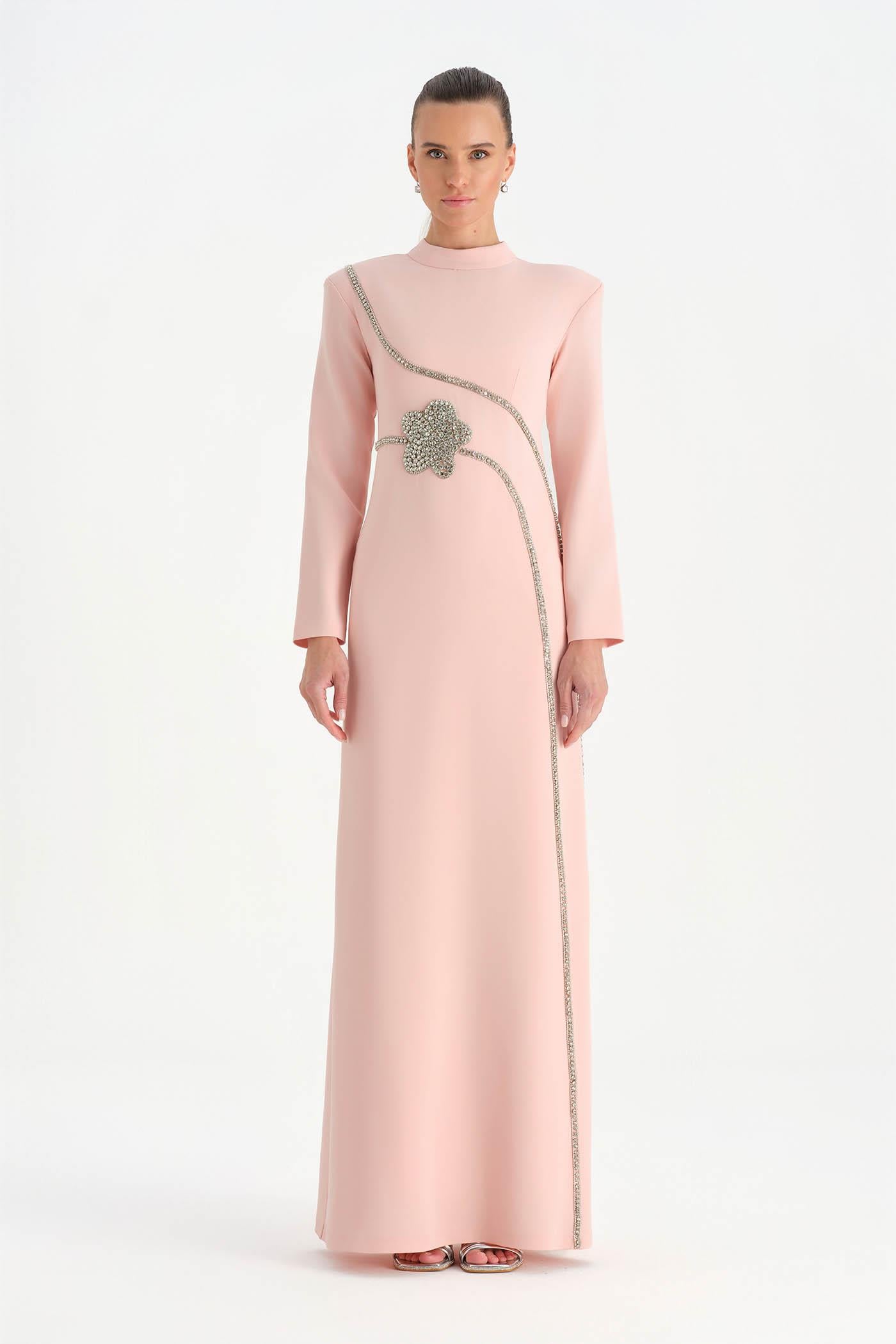 Taş İşlemeli Tesettür Abiye Elbise - 26186C