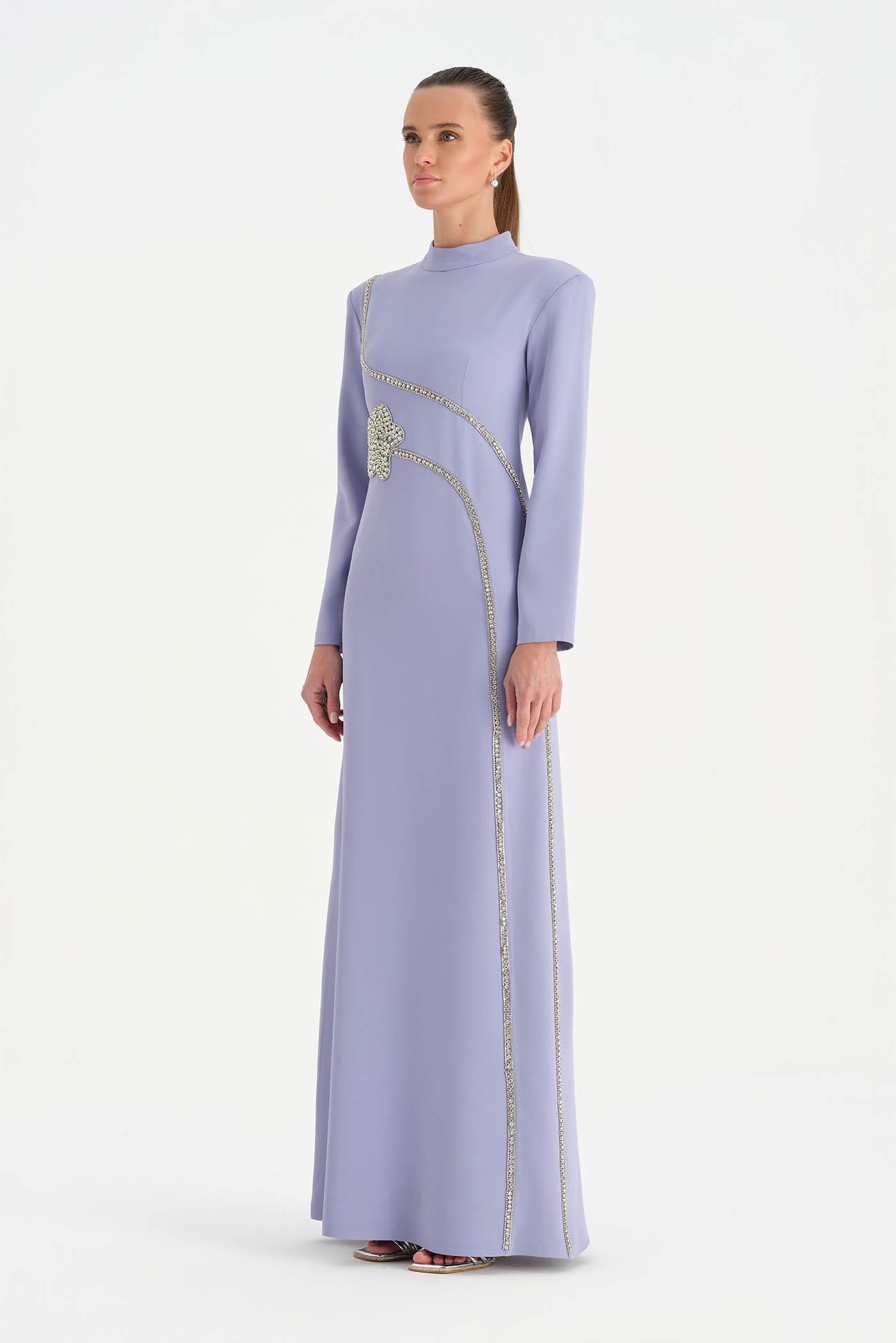 Taş İşlemeli Tesettür Abiye Elbise - 26186C