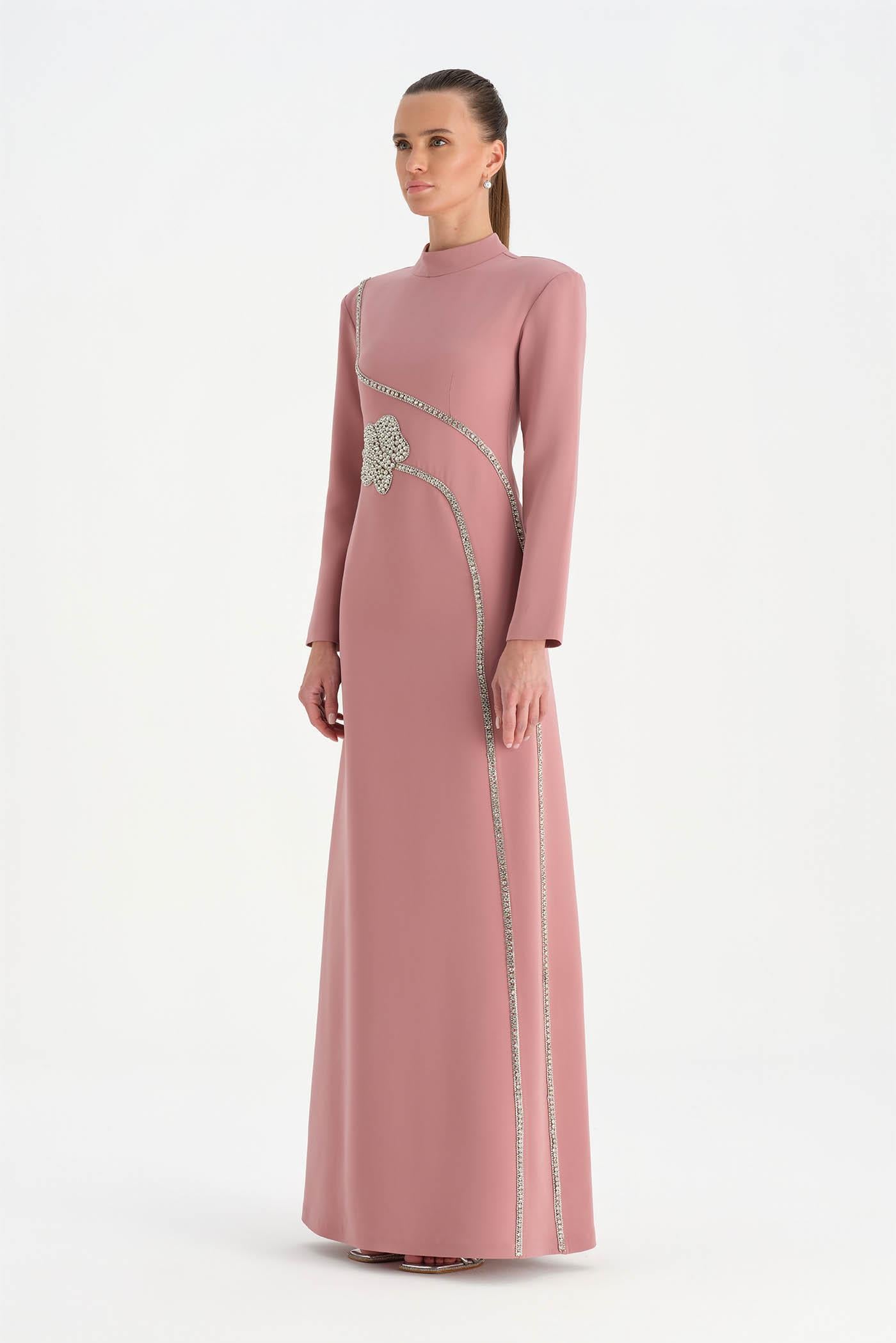 Taş İşlemeli Tesettür Abiye Elbise - 26186C