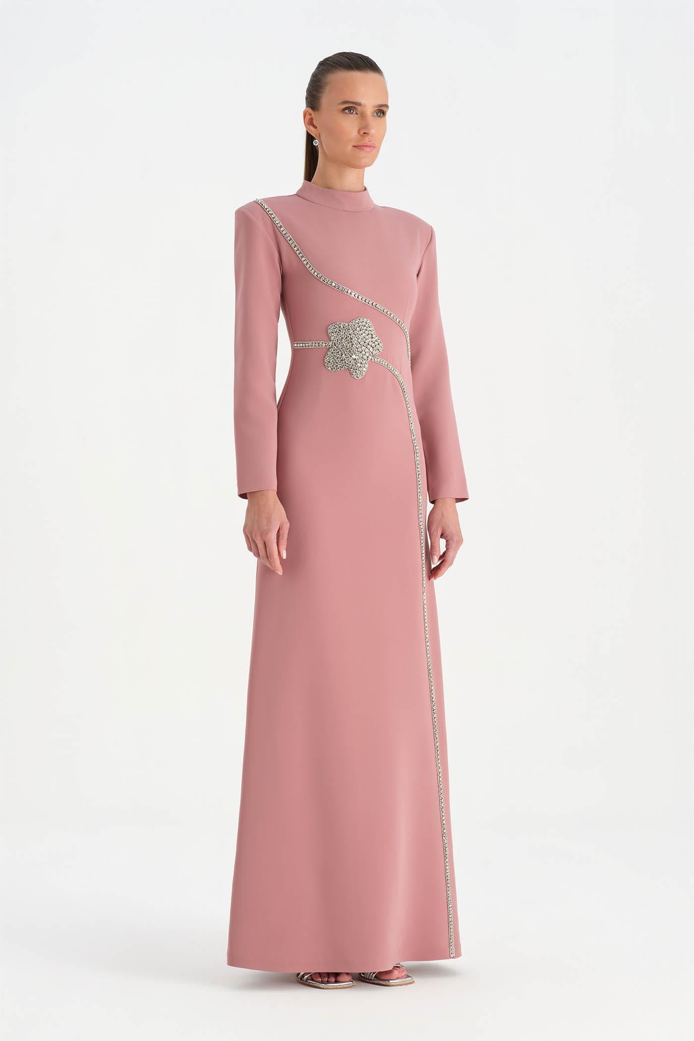 Taş İşlemeli Tesettür Abiye Elbise - 26186C