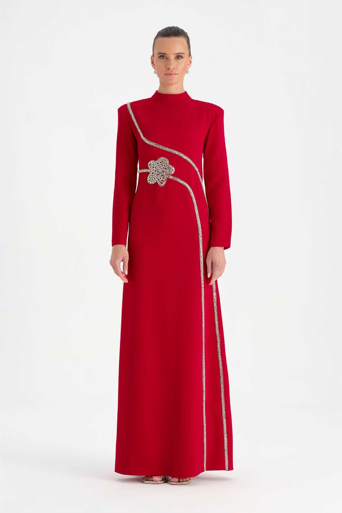 Stone Embroidered Hijab Evening Dress - 26186C