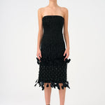 Feather Detailed Strapless Stone Midi Evening Dress - 9160C