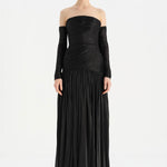 Uzun Kol Starplez Yaka Detaylı Pilise Abiye Elbise - 26091C - SİYAH