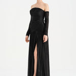 Uzun Kol Starplez Yaka Detaylı Pilise Abiye Elbise - 26091C - SİYAH