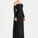 Uzun Kol Starplez Yaka Detaylı Pilise Abiye Elbise - 26091C - SİYAH