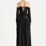 Uzun Kol Starplez Yaka Detaylı Pilise Abiye Elbise - 26091C - SİYAH