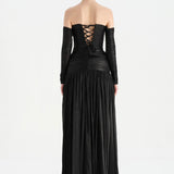 Uzun Kol Starplez Yaka Detaylı Pilise Abiye Elbise - 26091C - SİYAH