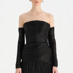 Uzun Kol Starplez Yaka Detaylı Pilise Abiye Elbise - 26091C - SİYAH