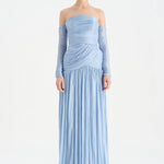 Uzun Kol Starplez Yaka Detaylı Pilise Abiye Elbise - 26091C - Bebe Mavi