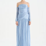 Uzun Kol Starplez Yaka Detaylı Pilise Abiye Elbise - 26091C - Bebe Mavi