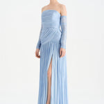 Uzun Kol Starplez Yaka Detaylı Pilise Abiye Elbise - 26091C - Bebe Mavi