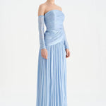 Uzun Kol Starplez Yaka Detaylı Pilise Abiye Elbise - 26091C - Bebe Mavi