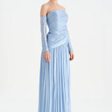 Uzun Kol Starplez Yaka Detaylı Pilise Abiye Elbise - 26091C - Bebe Mavi