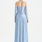 Uzun Kol Starplez Yaka Detaylı Pilise Abiye Elbise - 26091C - Bebe Mavi