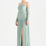 Uzun Kol Starplez Yaka Detaylı Pilise Abiye Elbise - 26091C - MİNT