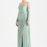 Uzun Kol Starplez Yaka Detaylı Pilise Abiye Elbise - 26091C - MİNT