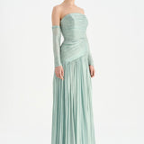 Uzun Kol Starplez Yaka Detaylı Pilise Abiye Elbise - 26091C - MİNT