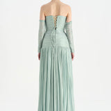 Uzun Kol Starplez Yaka Detaylı Pilise Abiye Elbise - 26091C - MİNT