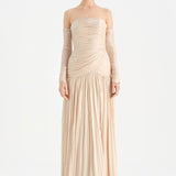 Uzun Kol Starplez Yaka Detaylı Pilise Abiye Elbise - 26091C - HARDAL