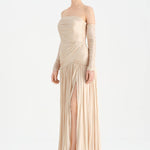 Uzun Kol Starplez Yaka Detaylı Pilise Abiye Elbise - 26091C - HARDAL