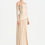 Uzun Kol Starplez Yaka Detaylı Pilise Abiye Elbise - 26091C - HARDAL