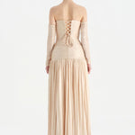 Uzun Kol Starplez Yaka Detaylı Pilise Abiye Elbise - 26091C - HARDAL