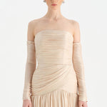 Uzun Kol Starplez Yaka Detaylı Pilise Abiye Elbise - 26091C - HARDAL