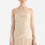 Uzun Kol Starplez Yaka Detaylı Pilise Abiye Elbise - 26091C - HARDAL