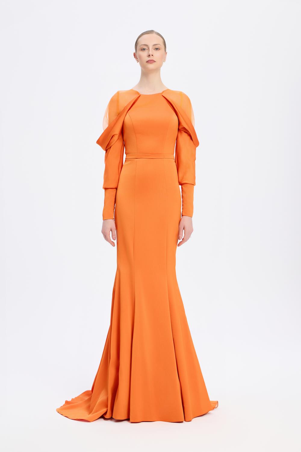 Long Sleeve Fish Cut Evening Dress - 1028C