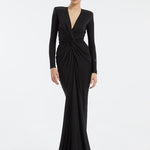 Long Sleeve Draped Long Evening Dress - 3011C