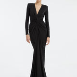 Long Sleeve Draped Long Evening Dress - 3011C