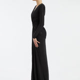 Long Sleeve Draped Long Evening Dress - 3011C