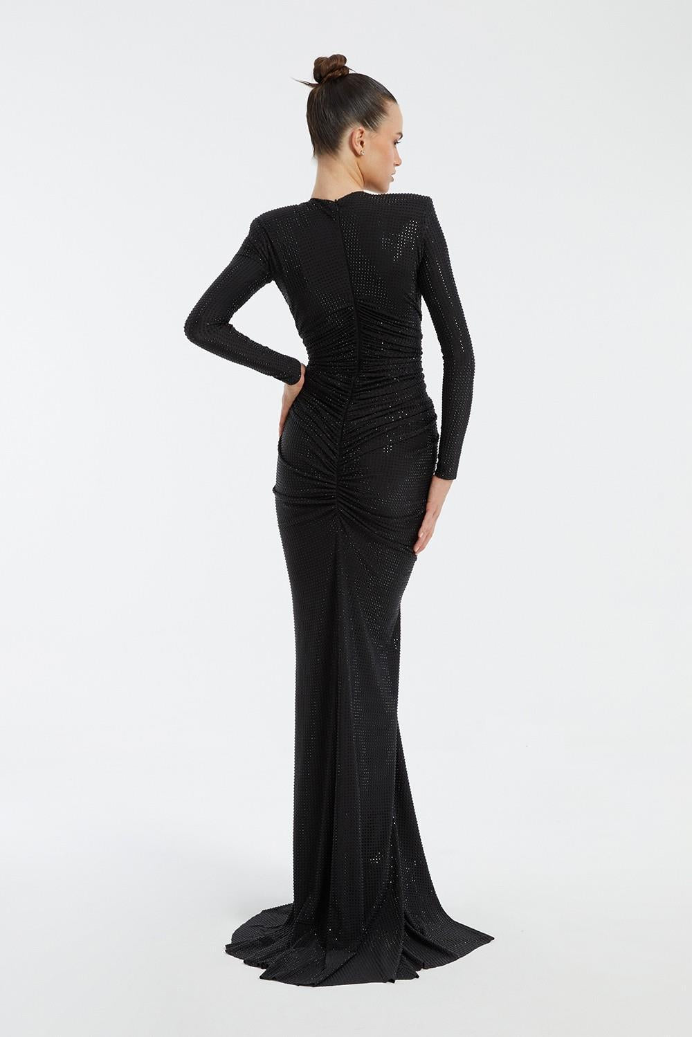 Long Sleeve Draped Long Evening Dress - 3011C