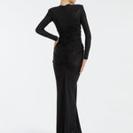 Long Sleeve Draped Long Evening Dress - 3011C