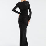 Long Sleeve Draped Long Evening Dress - 3011C