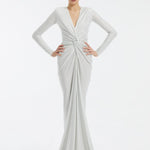 Long Sleeve Draped Long Evening Dress - 3011C